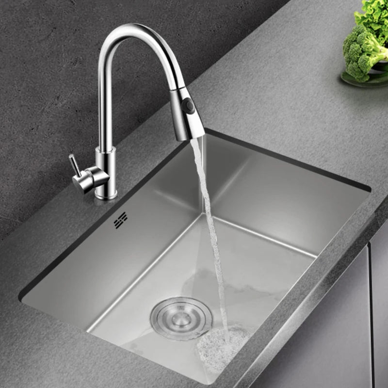 Small Gray Kitchen Sink Above Counter or Undermount 304 Stainless Steel Single Bowl Washing Basin Drain Accessories for Kitchen