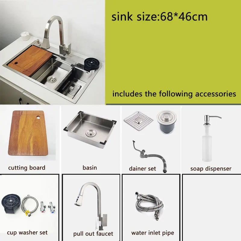 kitchen Sink 304 Stainless Steel sinks Above Counter Washing Basin with chopping board  cup washer multifunctional kitchen sink