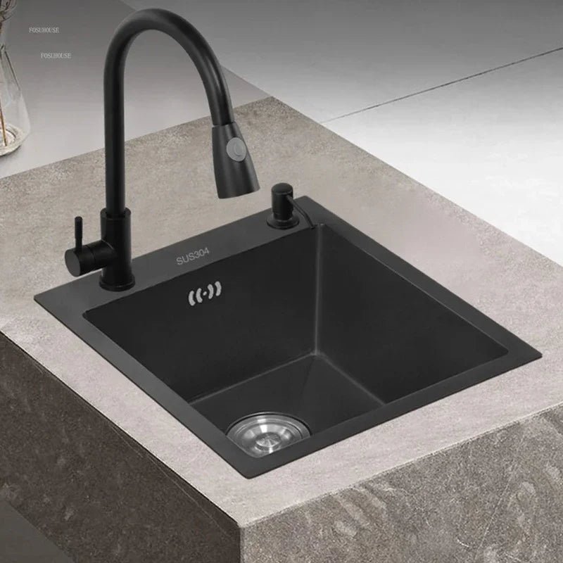 Bar Balcony Mini Sink Single Tank 304 Stainless Steel Kitchen Sinks Black Nano Thicken Wash Basin Small Sink Kitchen Accessories