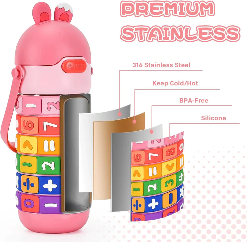 Children's Creative Cartoon Thermos Cup – Portable, Anti-Fall, with Straw – Cute and Educational Design - 430ml 14.5oz
