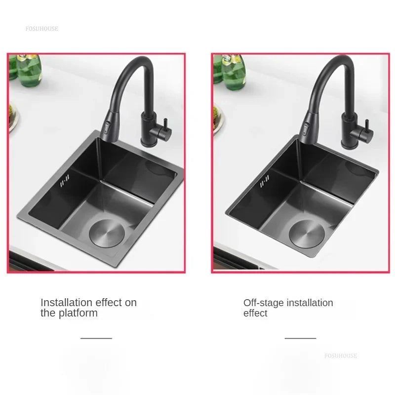 Household Black Sink for Kitchen Italian Metal Dry Handmade Kitchen Sinks Simple Small Light Luxury Kitchen Sinks for Bar