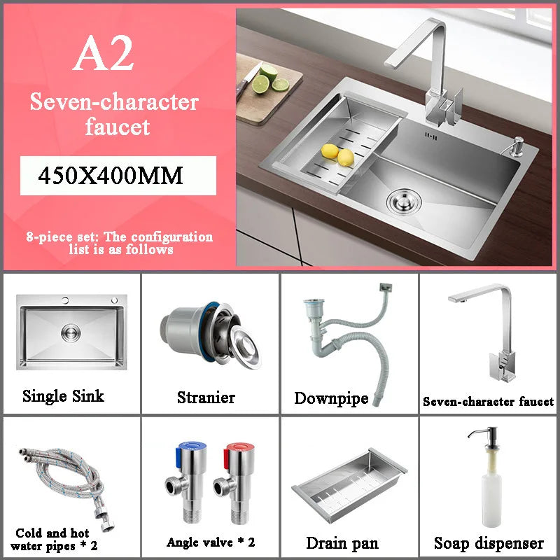 Stainless Steel Kitchen Sink Farmhouse Above Counter Undermounter Single Bowel Wash Basin With Gourmet Faucet Drain Accessories