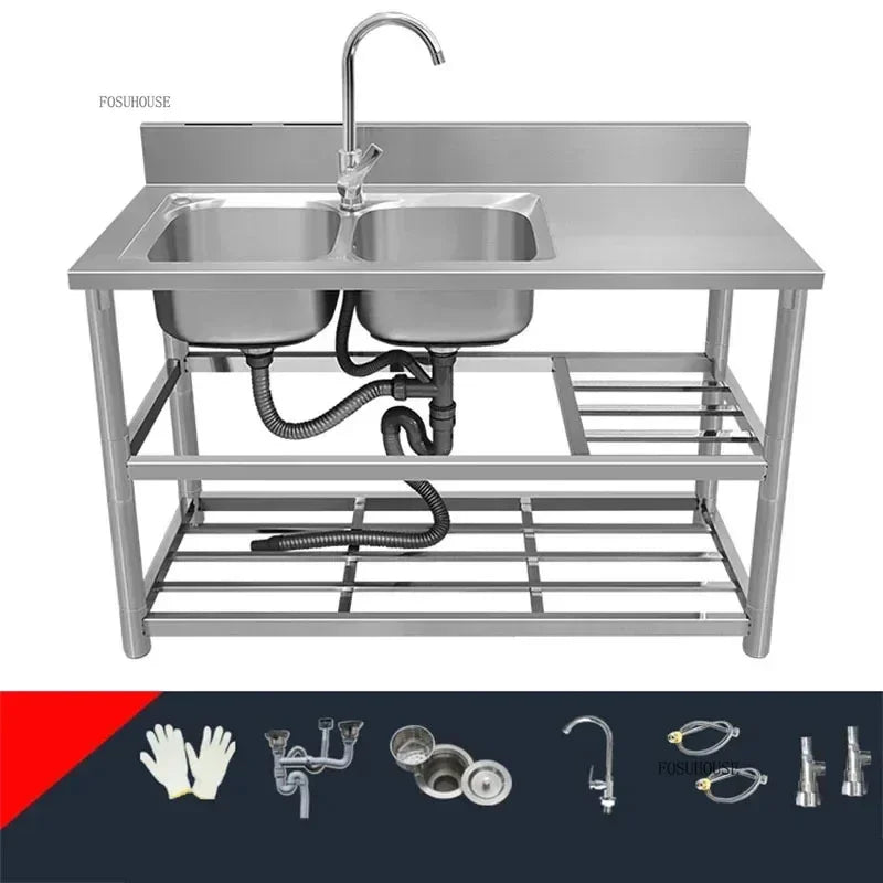 Household Vegetable Washing Basin with Bracket Commercial Stainless Steel Kitchen Sinks Kitchen Workbench Washing Single Sink