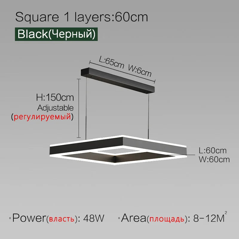 Living room lamp dining bedroom chandelier Nordic modern minimalist 2022 new light luxury square chandelier LED lamp suspendu