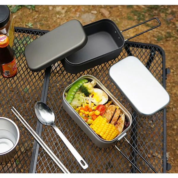 1PC Outdoor Aluminum Lunch Box Handle Cook Rice Can Be Heated Lunch Portable Cookware Flame Cooking Picnic Camping Fried Steaks