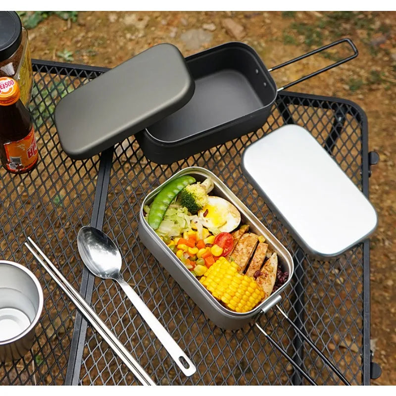 1PC Outdoor Aluminum Lunch Box Handle Cook Rice Can Be Heated Lunch Portable Cookware Flame Cooking Picnic Camping Fried Steaks