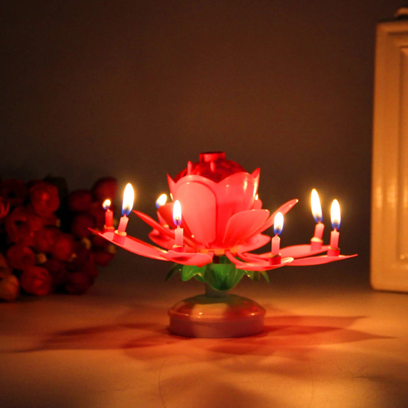 Lotus Candle Creative Rotating Birthday Candle Electric Birthday Cake Music Candles Flower Candle Reusable Decorative Candles