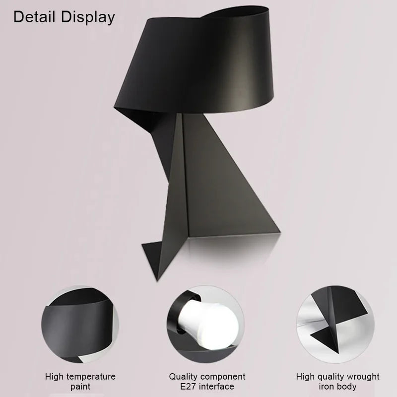 Modern Minimalist Iron Black White Origami Bedside Table Desk Lamp E27 LED Decorative Night Light Living Room Lamps Bedroom