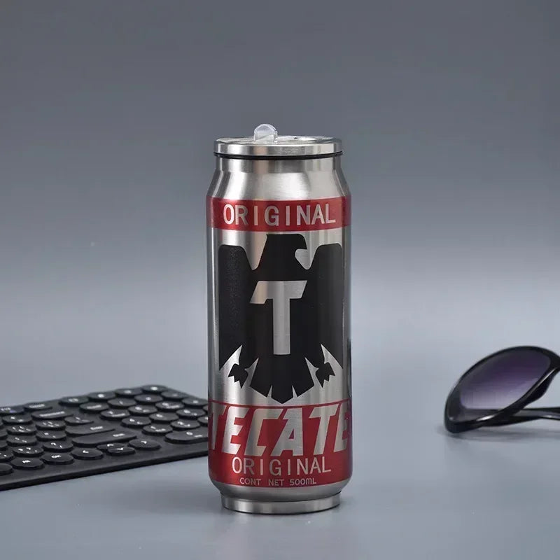 500ML Thermos with Straw Cola Can Termos Para Cafe Beer Bottle 304 Stainless Steel BEER Cold Keeper Drinkware Garrafa Térmica