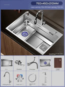 Light Luxury Silver Nano Sink for Kitchen Modern Stainless Steel Three-hole Kitchen Sinks Creative Household Sinks for Balcony