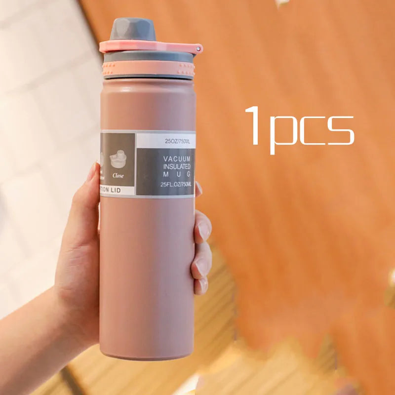 530ML/750ML Thermos Water Bottle Large capacity Stainless Steel Vacuum Flask Mug Portable Outdoor Thermal Mug Sports Drinks Cup