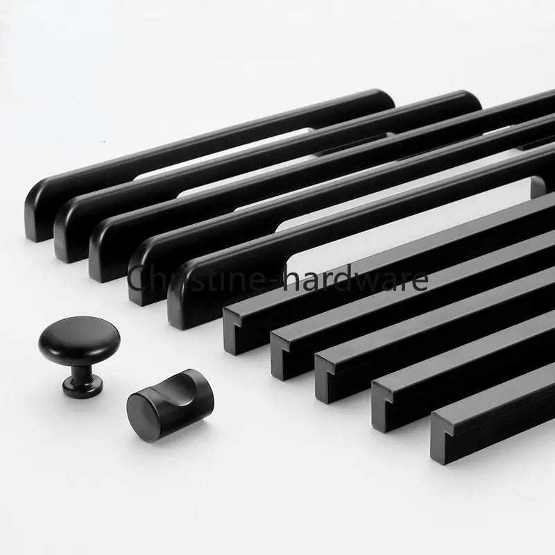 Fashion Black Hidden Cabinet Handles Aluminum Alloy Kitchen Handles Cupboard Pulls Drawer Knobs Furniture Room Door Hardware