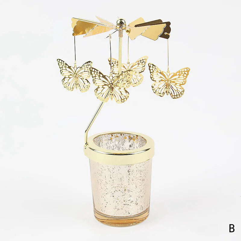 Rotating Candle Stick Holder Gold Candlestick Home Decoration Romantic Valentine's Gift Party Room Decor Carousel Candle Stand
