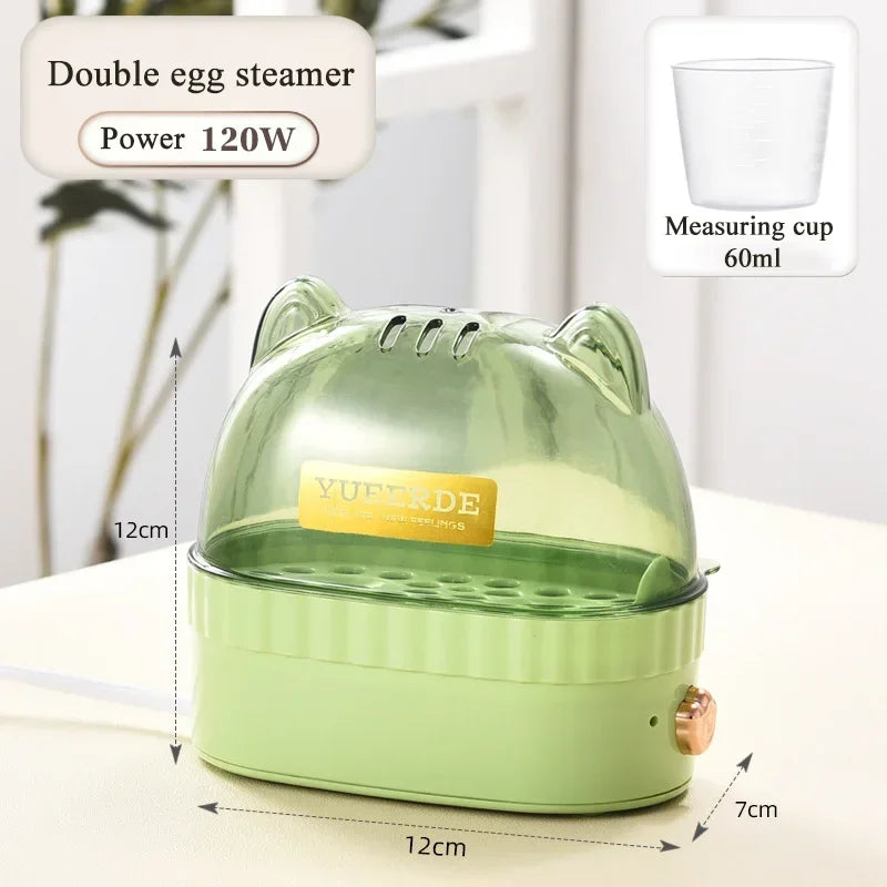 2 Eggs Food Steamer,Electric Egg Cooker, Mini Breakfast Machine, Portable Boiler, Poacher, Automatic Power Off, 120W, 220V