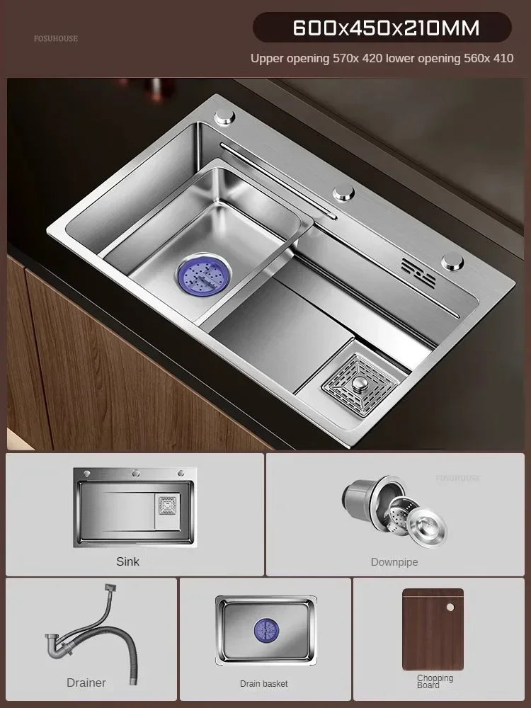 Light Luxury Silver Nano Sink for Kitchen Modern Stainless Steel Three-hole Kitchen Sinks Creative Household Sinks for Balcony