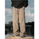 Splicing Split Design Shake Velvet Casual Pants Men's Autumn Winter Loose Leg Adjustable Drawstring Long Pants Warm  Soft