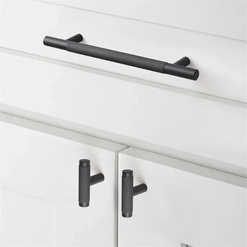 KK&FING Round Rod Knurled Carved Aluminum Alloy Furniture Door Handles Cabinet Drawer Knobs Bedroom Wardrobe Door Pulls Hardware