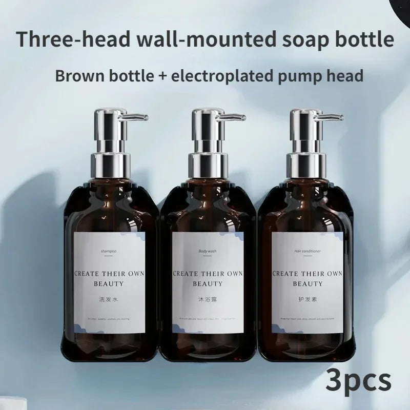 Hotel Wall Mounted Soap Dispenser Set Refillable No Punching Hand Sanitizer Shampoo Conditioner Bottle Holder for Shower Wall