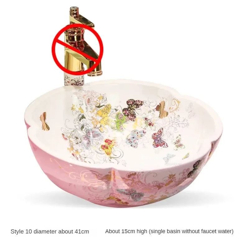 Luxury Hand-painted Bathroom Sinks Special-shaped Above Counter Basin Ceramic Wash Basin Designer Home Kitchen Art Single Basin