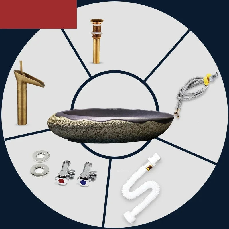 Chinese Ceramic Art Bathroom Washbasins Home Bathroom Sinks Creative Overhead Sink Household Kitchen Hand-made Washing Sinks Y