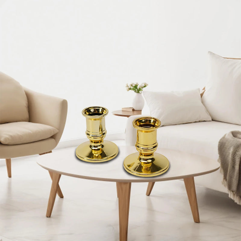 2pcs Taper Candle Holders Candlestick Silver Gold Rod Wax Base Fits Wedding Banquet Art Deco Candle Holder Home Decor