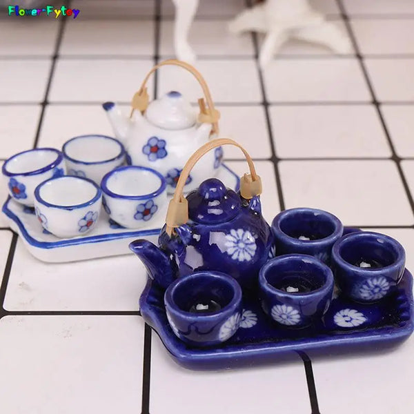 3/5/6pcs 1/12 Dollhouse Miniature Accessories Ceramics Tea Set Model Kitchen Tableware