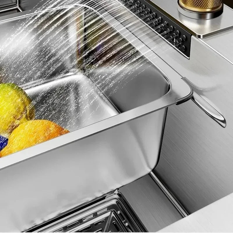 Nano 304 Stainless Steel Sink Waterfall Large Single Slot Kitchen Sink Vegetable Stainless Steel Household Sink