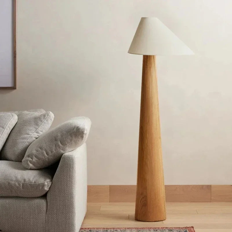 Japanese Wabi-sabi Floor Lamps Retro Natural Wood Fabric Lampshade Teahouse Bedroom Bedside Parlor Sofa Study LED Standing Light