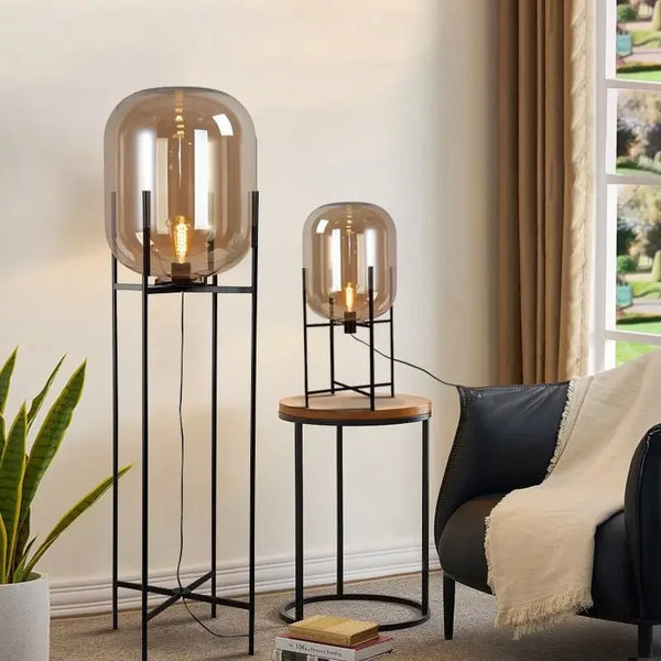 Post-Modern Nordic Glass LED Floor Lamp for Bedside Table Living Room Home Decor Villa Hotel Cafe Standing Light Industrial E27