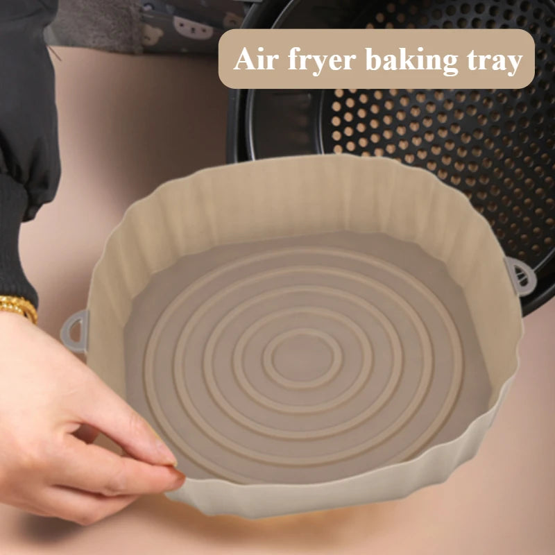 1pc Thin style Air Fryer Baking Tray Reusable Silicone Air Fryer Tray Pizza Fried Chicken BBQ Pan Mat Baking Dishes & Pans