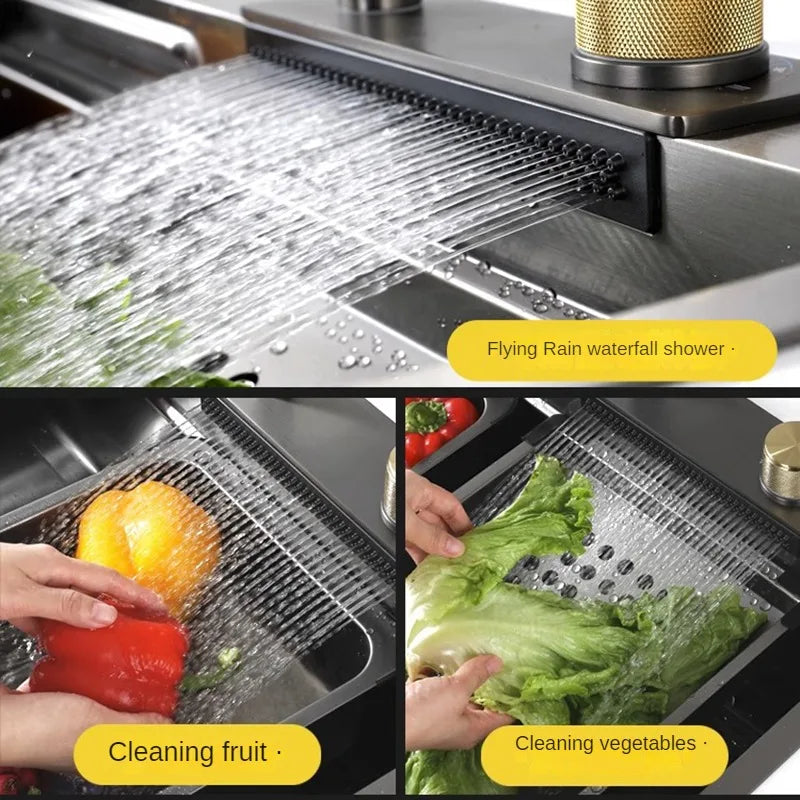 Nordic Metal Kitchen Sinks for Bar Counter Smart Digital Display with Cup Washer Sinks Light Luxury Design Sink for Dining Room