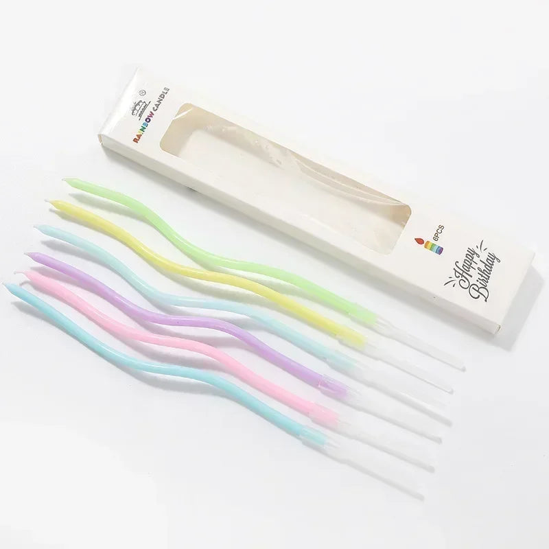 6Pcs/set Curved Cake Candles Birthday Baby Shower Gender Reveal Cupcake Decorating Candle Toppers Wedding Party Decorative
