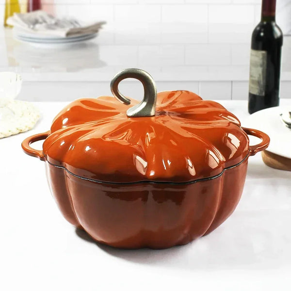 Enameled Pumpkin Cast Iron Dutch Oven 3.7L Enamel Coated Stewpan Non Stick Enamel Pot Casserole Dish 9.8 "for All Heat