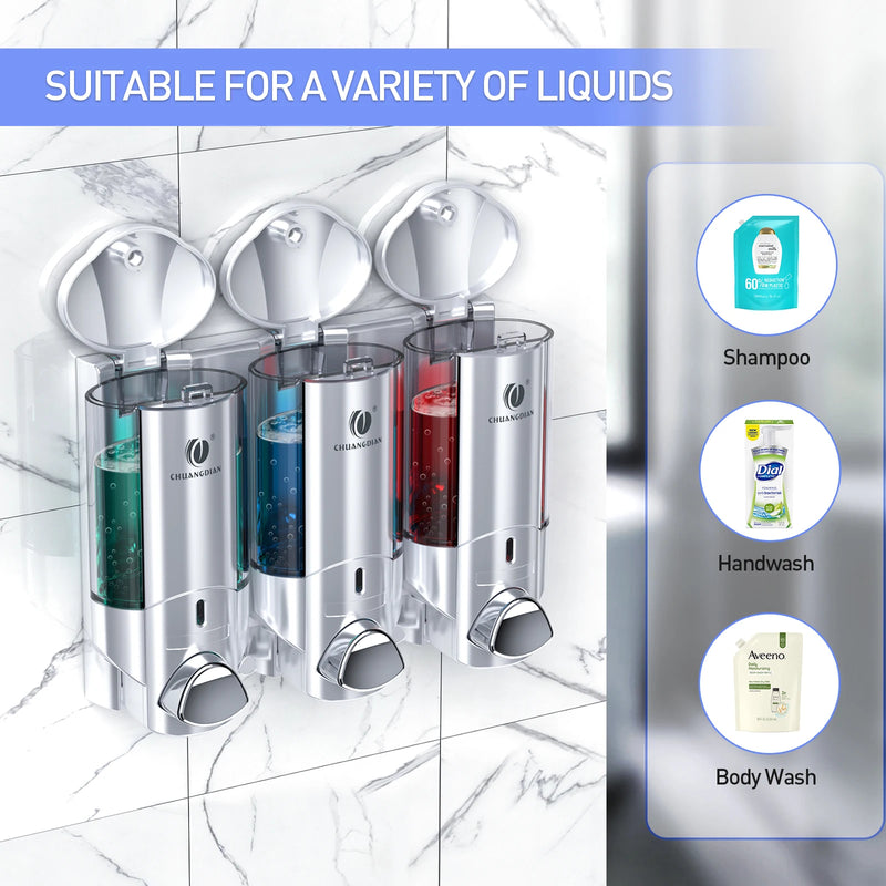 Wall Soap Liquid Dispenser No Drill Bathroom Shampoo and Conditioner Bottle Kitchen Dish Soap Detergent Container 1/2/3*200ML