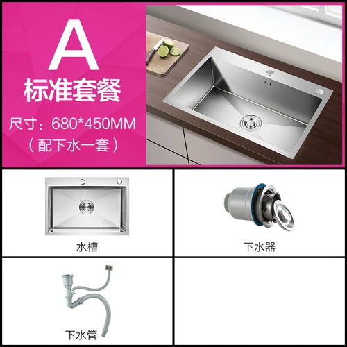 Modern Stainless Steel Kitchen Sinks Home Single Hole Kitchen Sink Under Counter Wash Basin Nano Handmade Kitchen Accessories