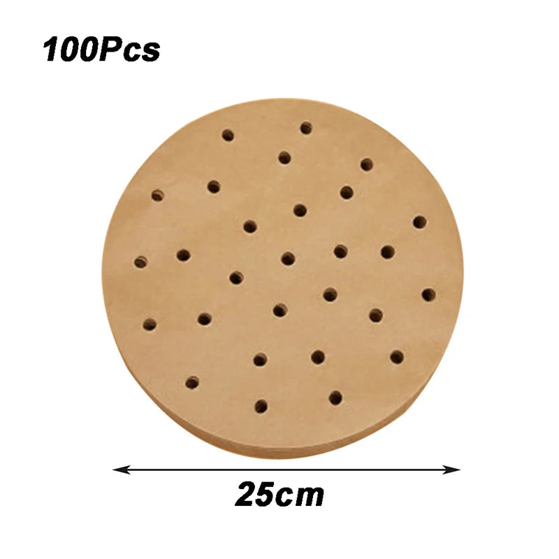 100Pcs Air Fryer Paper Disposable Steamer Bakeware Papers Oven Non-Stick Steaming Mat Oil-absorbing Paper for Fryer Accessories