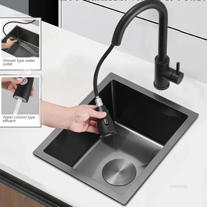 Household Black Sink for Kitchen Italian Metal Dry Handmade Kitchen Sinks Simple Small Light Luxury Kitchen Sinks for Bar