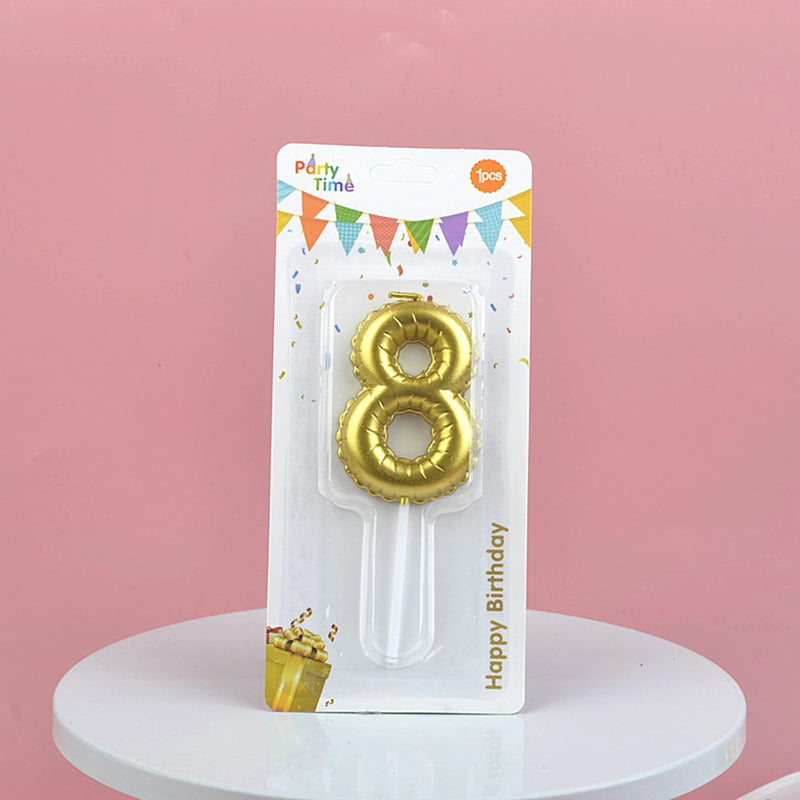 1Pc Festive Party Supplies Birthday Candles Digital Candle Cake Topper Gold Balloon Design Number 0-9 for Baking Dessert