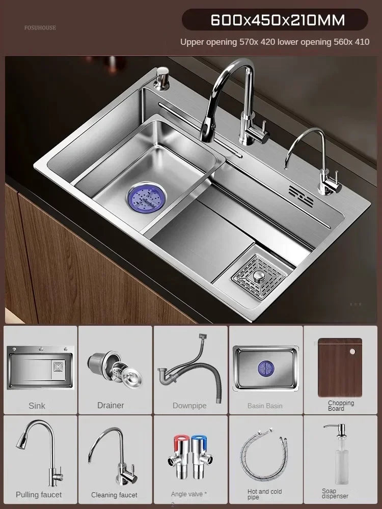 Light Luxury Silver Nano Sink for Kitchen Modern Stainless Steel Three-hole Kitchen Sinks Creative Household Sinks for Balcony