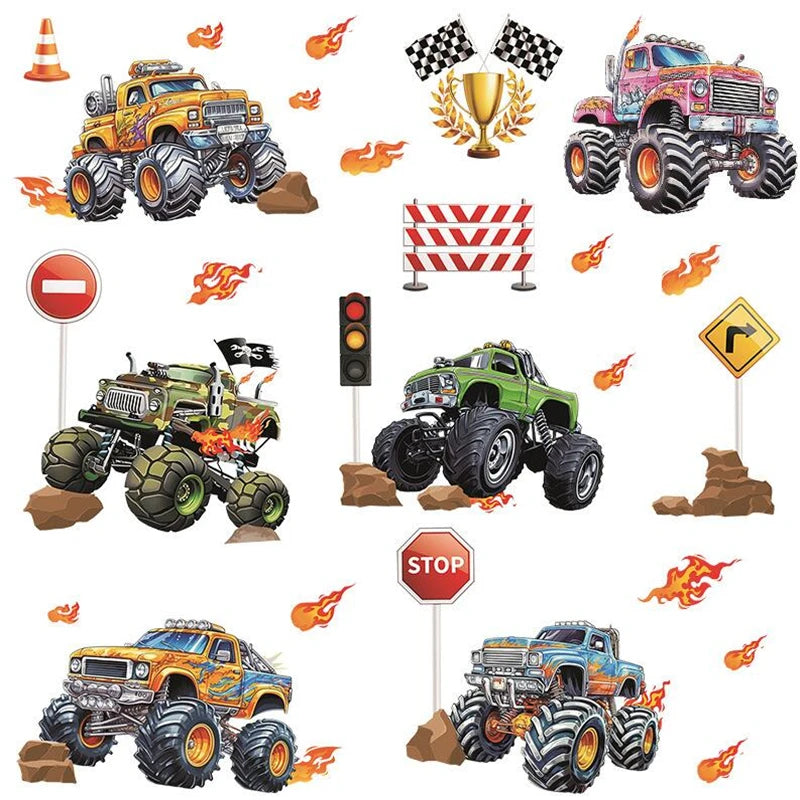 3D Cartoon Automotive Engineering Vehicle Wall Stickers For Kids Room Home Bedroom PVC Decor Cartoon Movie Mural Art Decals