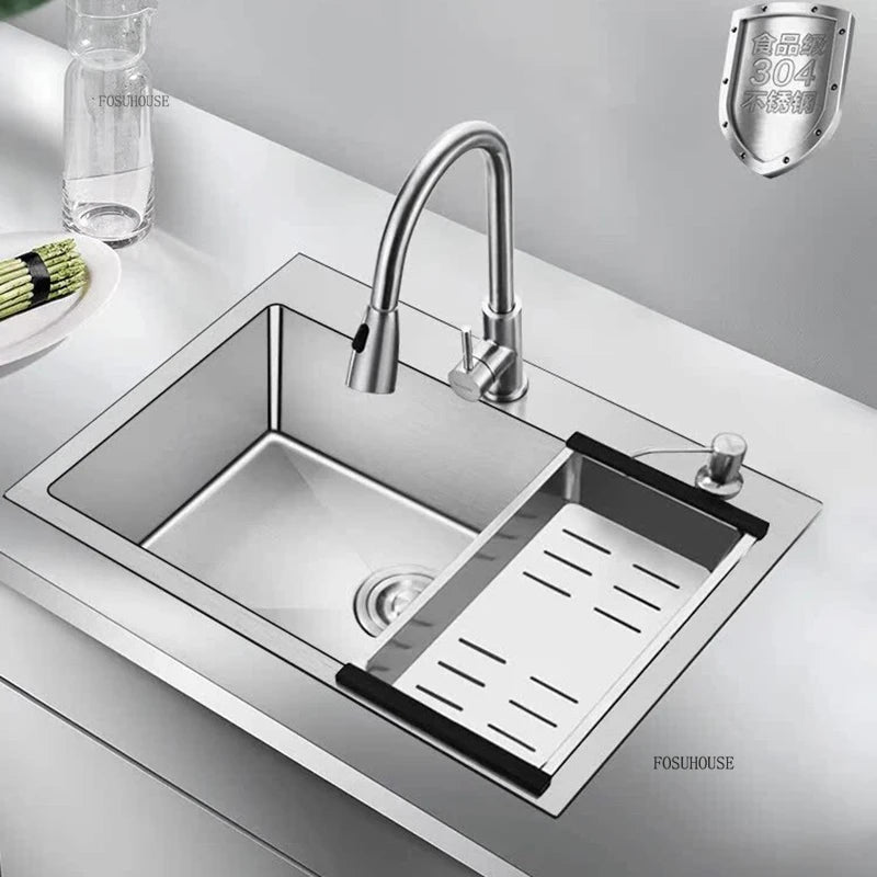 Modern Stainless Steel Kitchen Sinks for Restaurant Thickened Brushed Single-bowl Sink Minimalist Commercial Sinks for Kitchen