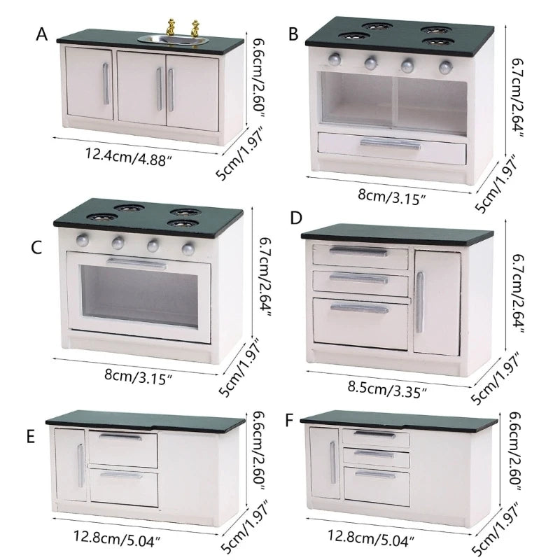 1:12 Miniature Houses Furniture Kitchen Cabinet Sink Stove Cupboard Decor