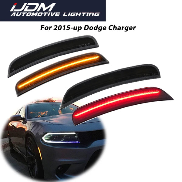 2pcs For 2015-2021 Dodge Charger Front Rear Bumper LED Side Marker Light Turn SignalLights/Driving Lights 12V