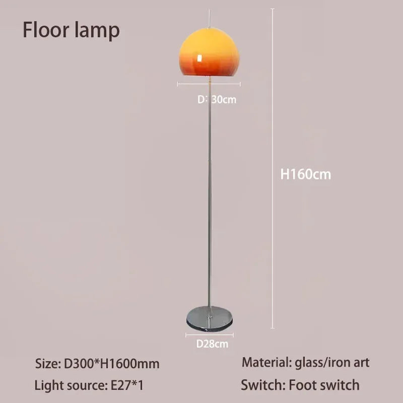 Bauhaus Living Room Retro Glass Table Lamp Gradient Orange Mushroom Floor Lamp Living Room Bedroom Atmosphere LED Lamp