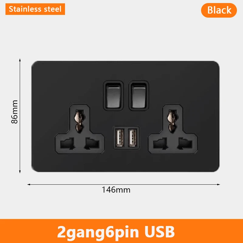 Eu Black Retro Toggle Wall Light Switch belt. Antique Switch socket with USB charging. 220V1gang2way Speed control switch