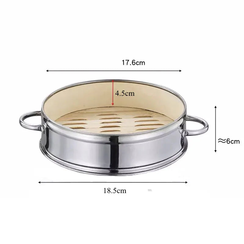 Stainless Steel Bamboo Steamer with Lid Rice Cooker Food Steaming Grid Basket for Dumpling Kitchen Steam Pot Cooking Accessories