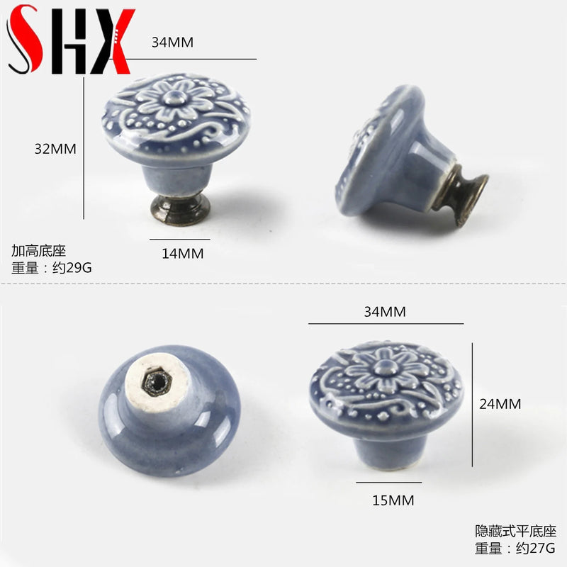 Colorful Floral Ceramic Handle Cabinet Door Solid Wood Furniture Wardrobe Handle Single-hole Drawer Hardware