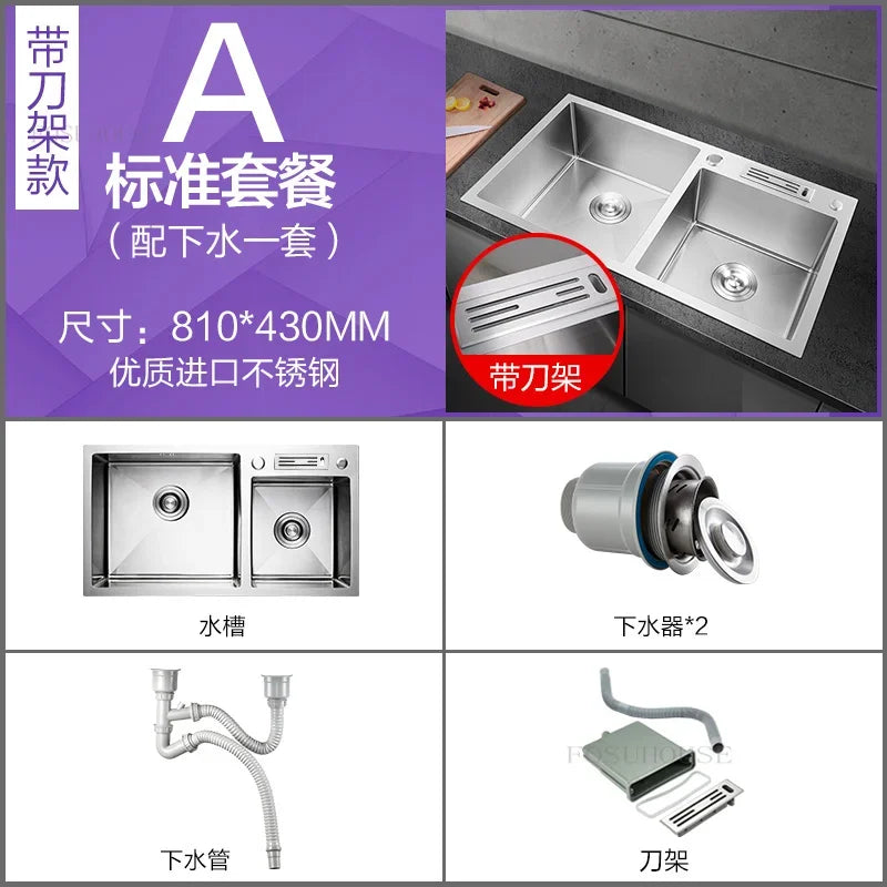 Thickened Kitchen Sinks Modern Stainless Steel Furniture Household Sink 304 Hand Double Trough Sinks Under Kitchen Sink