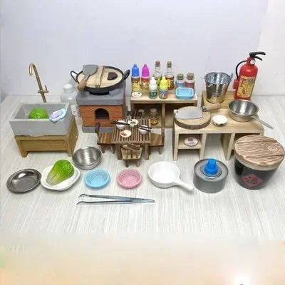 Dollhouse Mini Kitchen Furniture Toys Full Set Models for Doll House Kitchen Furniture Decorative Accessories