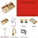 Gold Kitchen Sink Above Counter or Undermount double Bowl Goldn Basket Drainer Soap Dispenser Washing Basin 304 Stainless Steel